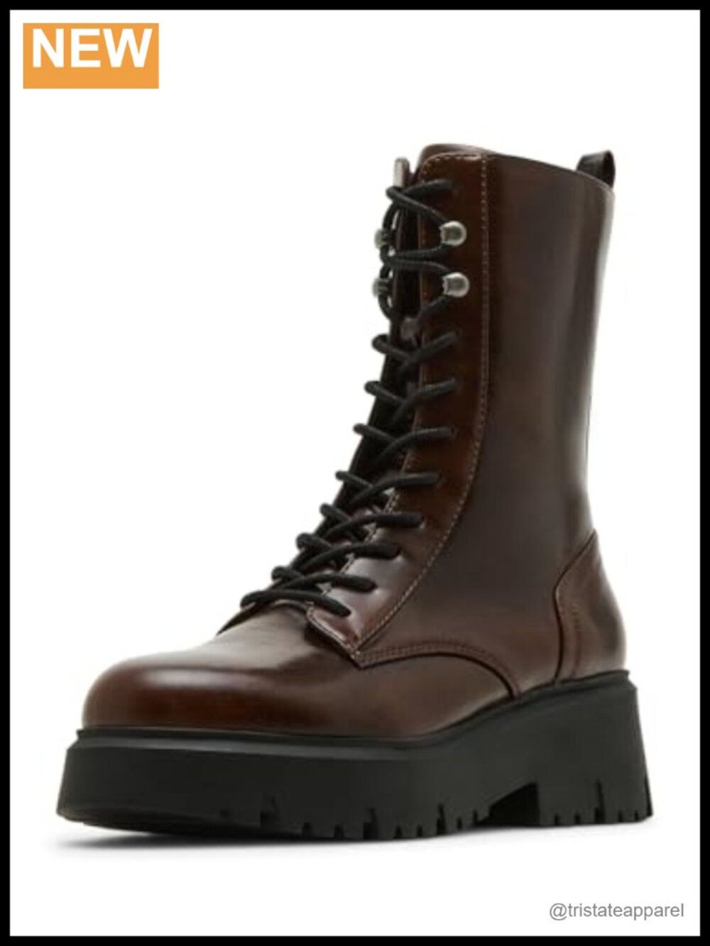 Women's Ankle Combat Boots Faux Leather Lace-Up Block Heel